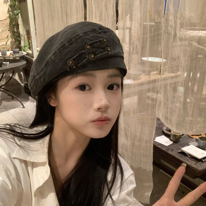 个性小众做旧贝雷帽女秋季时尚个性画家帽大头围显脸小报童帽女|undefined