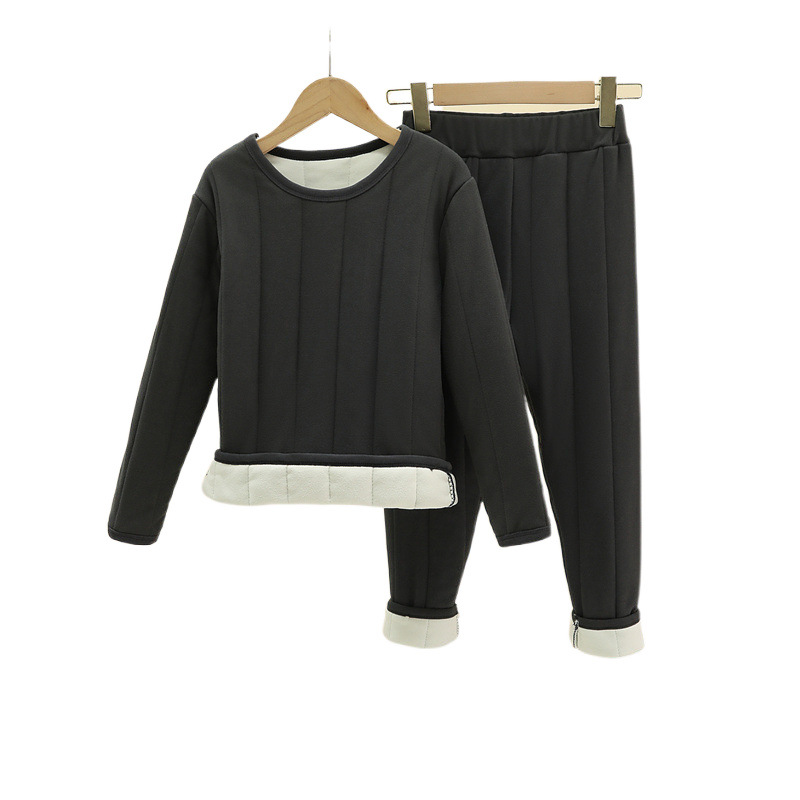 교복 유물 세트 소년과 소녀를위한 어린이 열 의류 3 층 퀼트 플러스 벨벳 두꺼운 면 의류 및 면 바지 따뜻한 바지