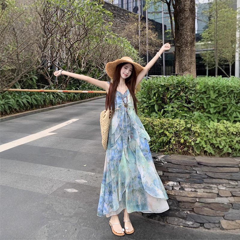 复古时尚气质连衣裙新款宽松时尚印花过膝长裙女装小众小清新爆款|undefined