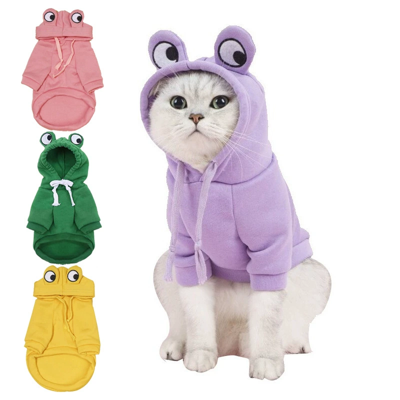 Кошки превращают в милые Жилеты с капюшоном и лягушкой, котята, двуногие щенки, забавная осенняя одежда для домашних животных оптом