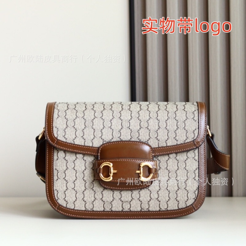Cross-Border Supply New Classic Monogram 1955 Double g Saddle Bag Horsebit Single Shoulder Crossbody Women's Bag with Logo