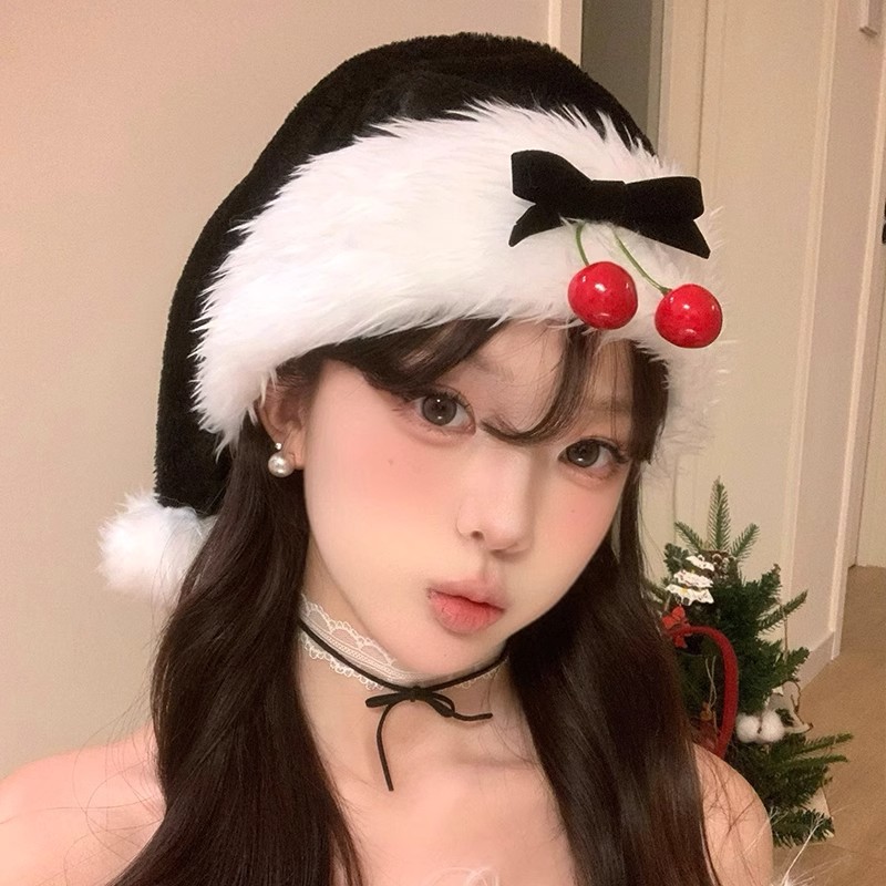 원래 가을, 겨울 체리 활 플러시 산타 모자 크리스마스 COS 의류 사진 머리 장식 크리스마스 모자