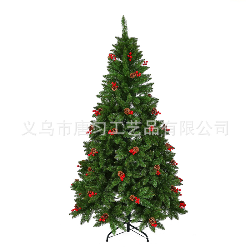 大型加密PVC尖头加红果松果 圣诞树发财树 雪景感恩树 节日装饰