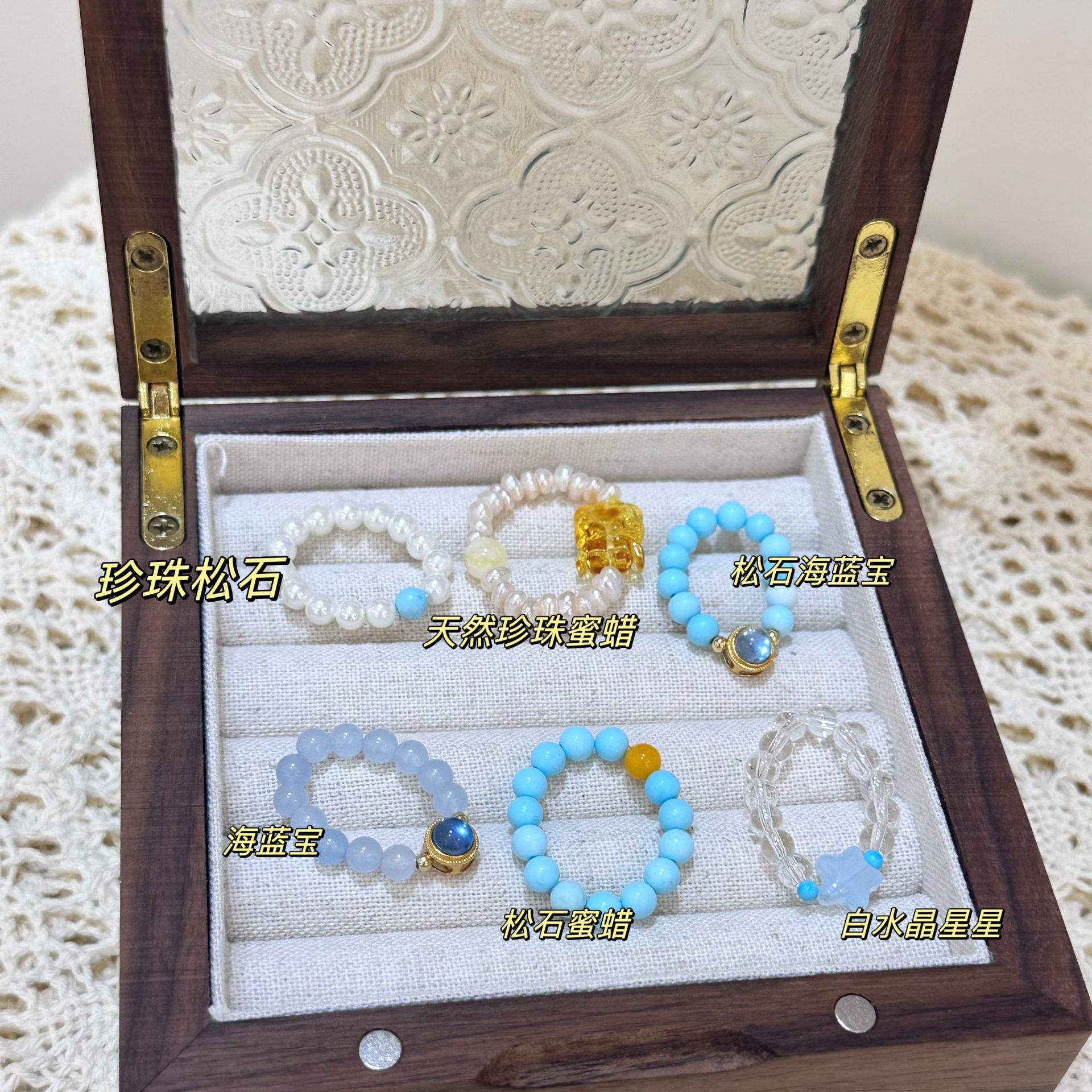 Turquoise sapphire elegant universal ring with stone pearl