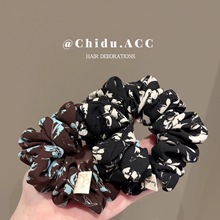 法式田园风文艺藏青碎花大肠发圈收腰头花精致复古扎马尾方巾发绳