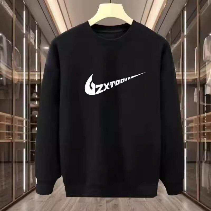 Men's Trendy Brand Sweatshirt with Cut Tags, Discount, Autumn and Winter Fleece-Lined, Warm, Round Neck, Long Sleeve Top