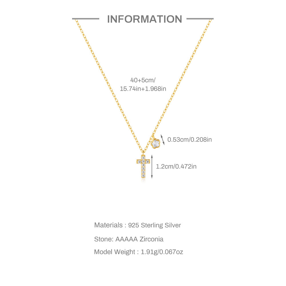 925 Sterling Silver Zircon Cable Chain Plating Cross Flower Multi Charms Necklace display picture 1