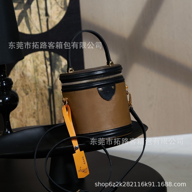 M&Lv Classic Cross-Border Foreign Trade Small Floral Bucket Handbag for Women Genuine Leather Bucket Bag