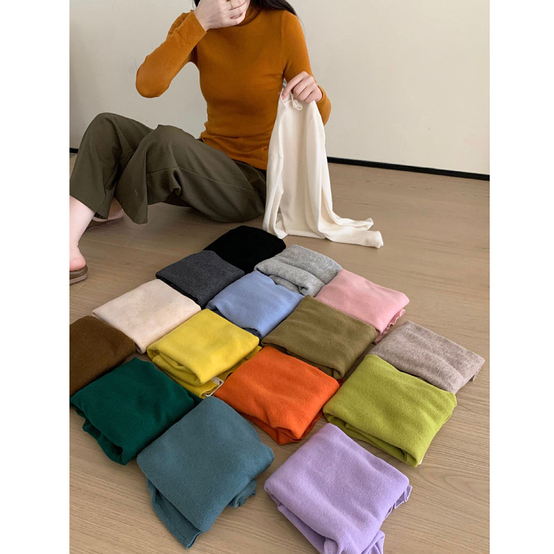 秋装100%超细羊毛气质半高领纯色弹力显瘦针织衫打底衫毛衣内搭女