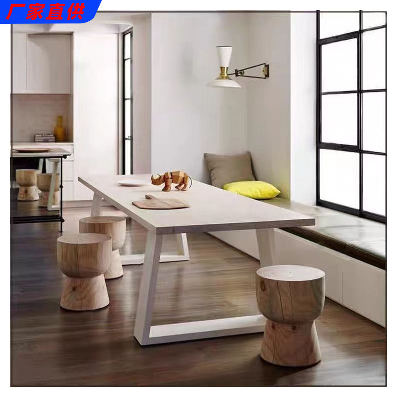 American Retro Iron Dining Table Coffee Table Solid Wood Desk Computer Table Log Desk Conference Table Old Table