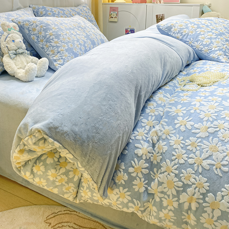 Funda de edredón de terciopelo de leche pieza individual 150x200x220 invierno más funda de edredón de terciopelo simple hoja de edredón de terciopelo de coral 4