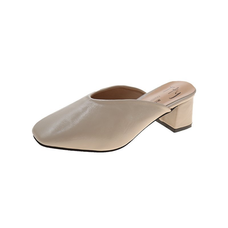Pantuflas Baotou para mujer, estilo verano 2025, punta cuadrada, tacón medio, estilo coreano, pantuflas tipo mule para damas.