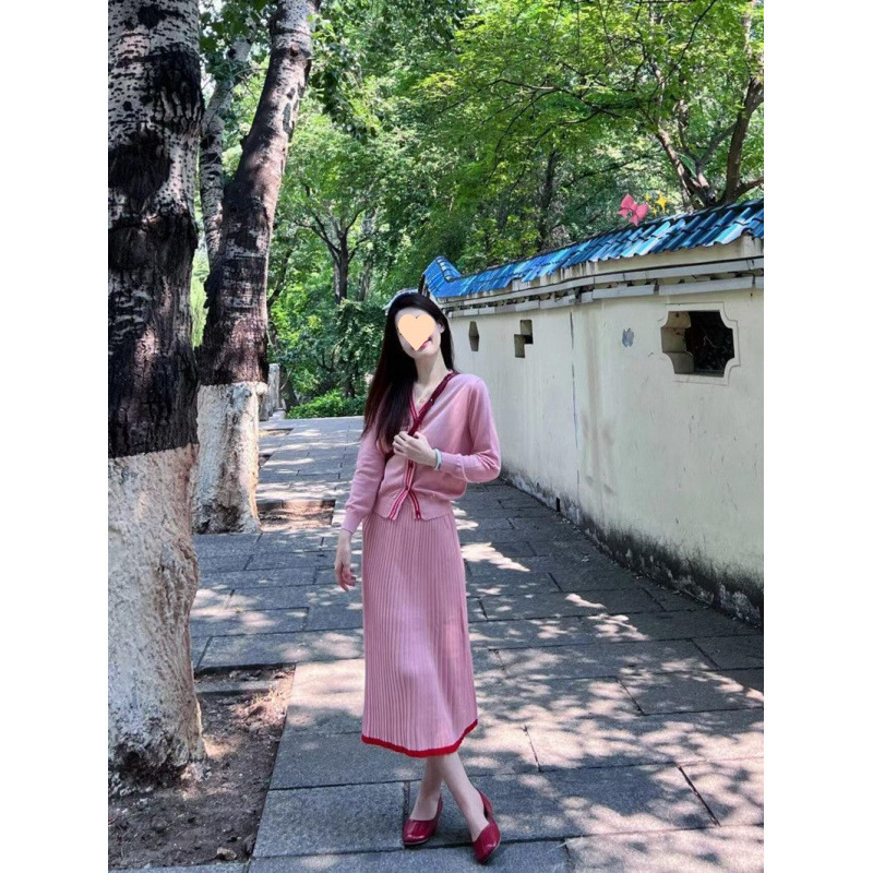 甜美溫柔韓系套裝女秋冬新款長袖針織開衫顯瘦高腰半身長裙兩件套