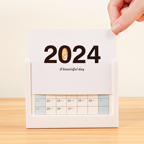 Desk Calendar 2024 Creative Office Pen Holder Storage Desktop Ornaments Calendar Planner Photo Printing Custom Logo