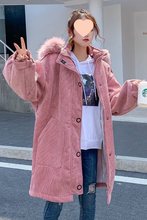 灯芯绒棉衣女中长款新款秋春夏学生过膝羊羔毛韩版修身外套