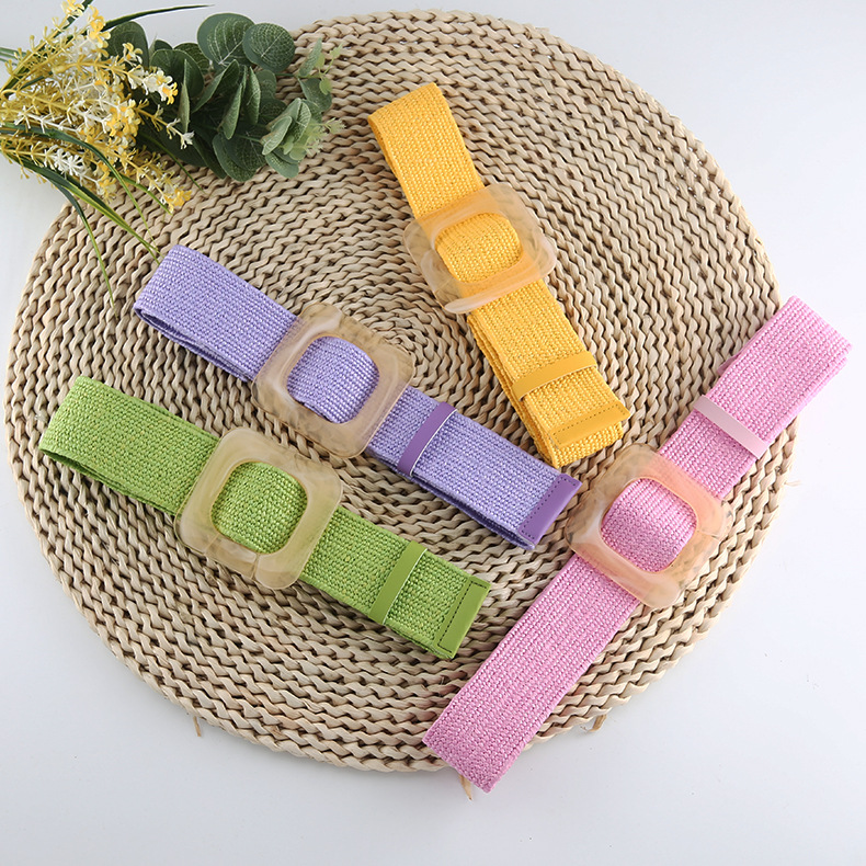 Fashion Dafang Jade Buckle Pp Grass (pink) Cotton Webbing Square Buckle Wide Belt 