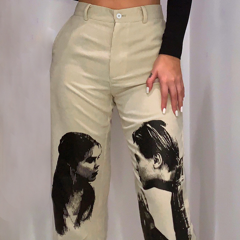 print casual high waist straight loose pants NSBCG125414