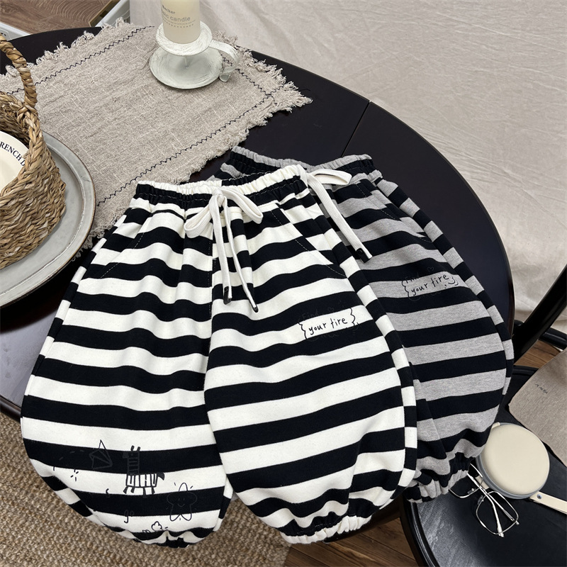 Pantaloni sportivi casual da bambino e bambina in stile occidentale, grandi pantaloni in PP per neonati, pantaloni larghi a righe in cotone per bambini_voghion.com