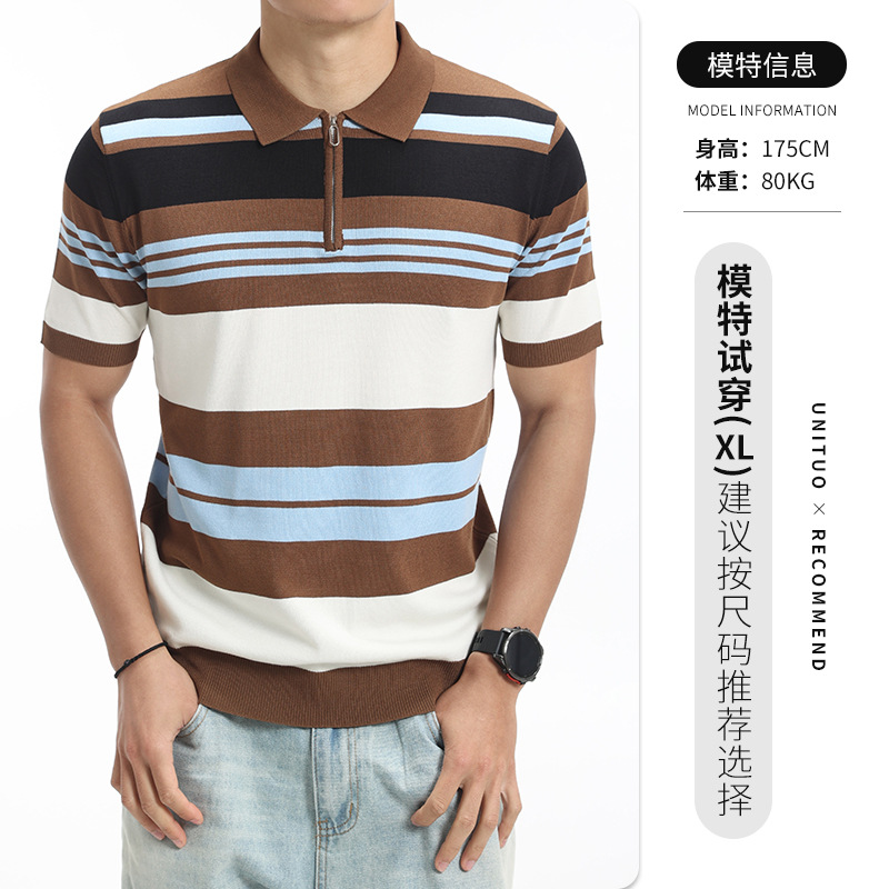 Polo de punto de color contraste para hombre Europa y Estados Unidos golf transfronterizo verano con solapa casual de manga corta ropa de hombre de alto nivel