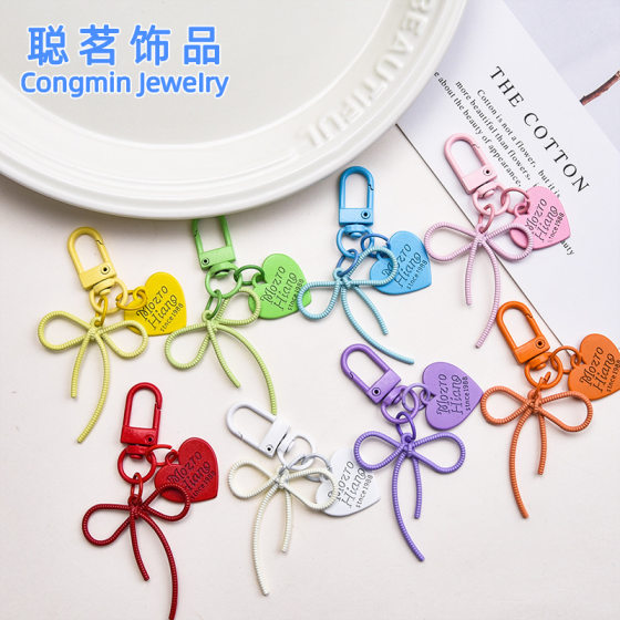 Creative alloy hollow bow with color love tag key chain diy pendant girl pericardium bag ornaments