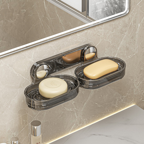 Hole-free double-layer soap holder, wall-mounted with hollow drainage, household washable high-end bathroom soap storage box