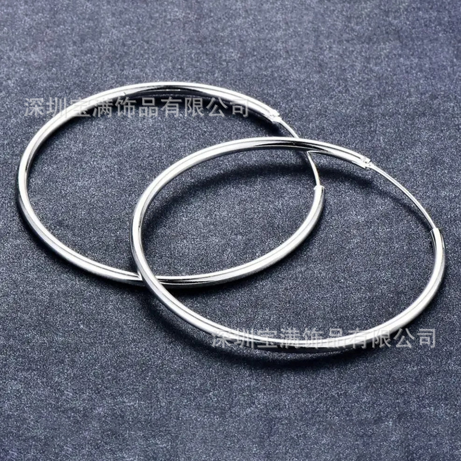 925 Silver Plated 50Mm/60Mm Wide Plain Hoop Earrings for Women, Simple and Elegant Earrings with a High-End Feel, Minimalist Niche Silver Jewelry for Women