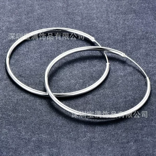 925 Silver Plated 50Mm/60Mm Wide Plain Hoop Earrings for Women, Simple and Elegant Earrings with a High-End Feel, Minimalist Niche Silver Jewelry for Women