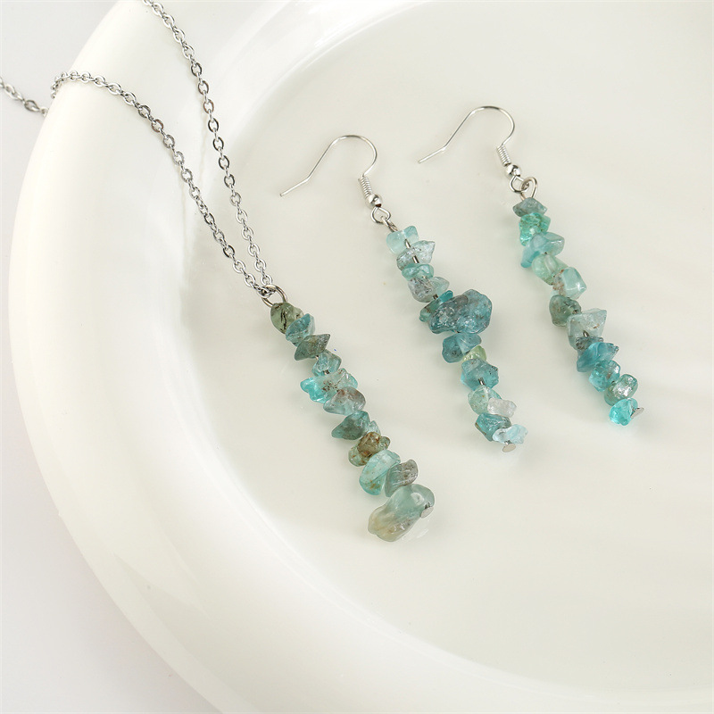 Amazon transfronterizo natural ágata grava pendientes collar traje hecho a mano con cuentas grava amatista Ojo de Tigre joyería