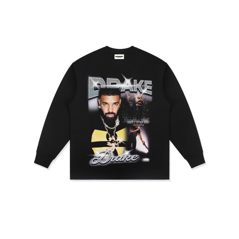 Drake hip hop rap americano street fashion estampado vintage hecho viejo lavado pesado suelto mangas cortas