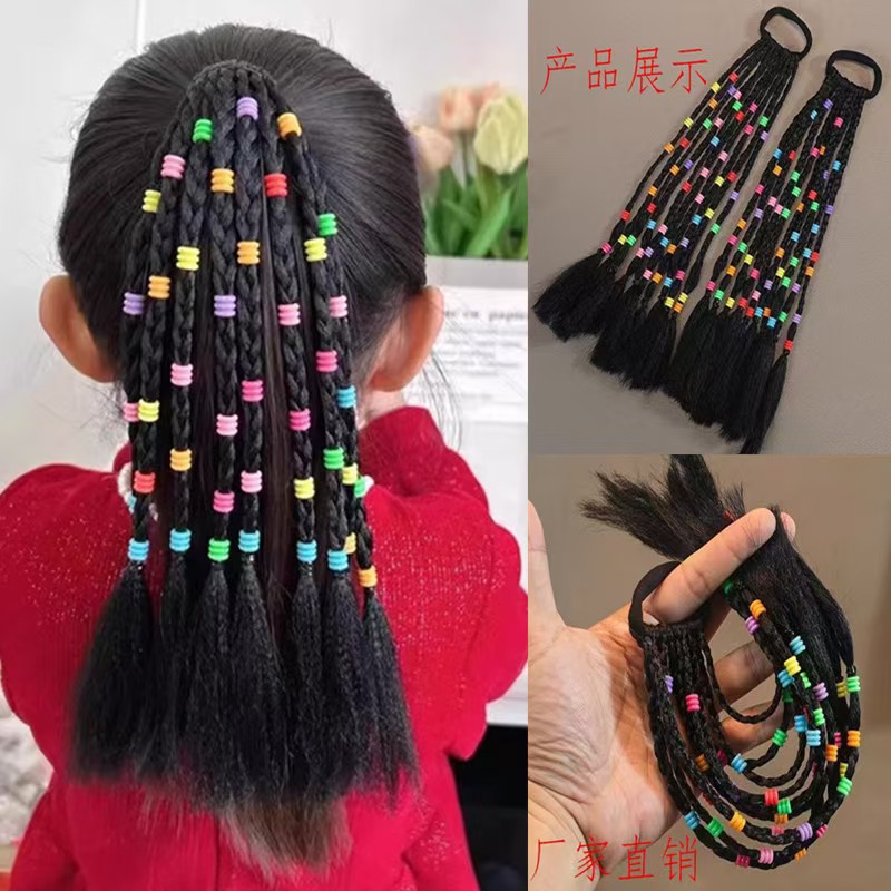 Hot sale girl's handmade beaded wig braid hair rope sweet cool colorful beads dirty braid braid hair ring high ponytail hair accessories