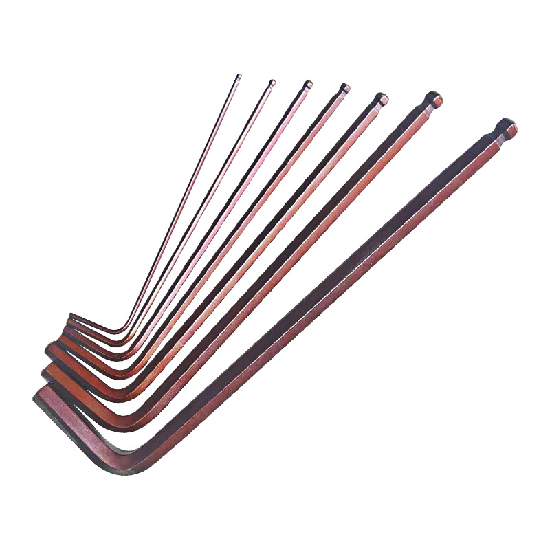 7-piece S2 Steel Ball-End Hex Wrench Set in Antique Bronze Finish—Hardened Ball End with Vanadium Alloy, L-Shaped Allen Key Kit