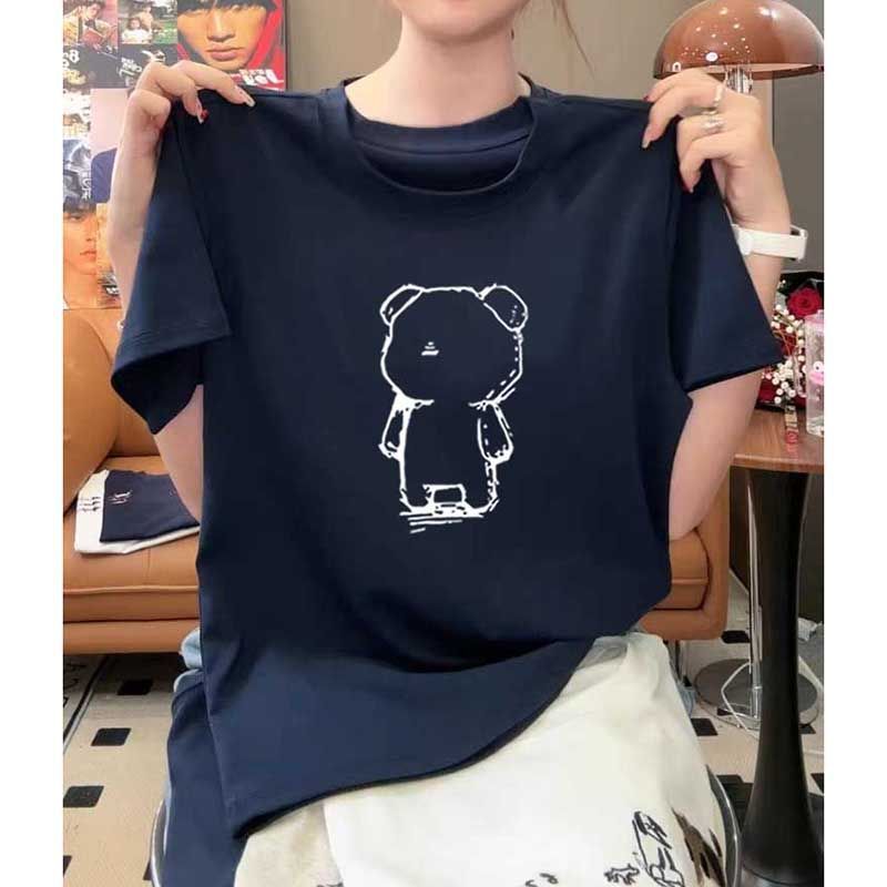 2025 新しいスタイルの年齢を減らす右肩純綿半袖 Tシャツレディースファッショナブルで多用途なグレートップボトムシャツ夏|undefined