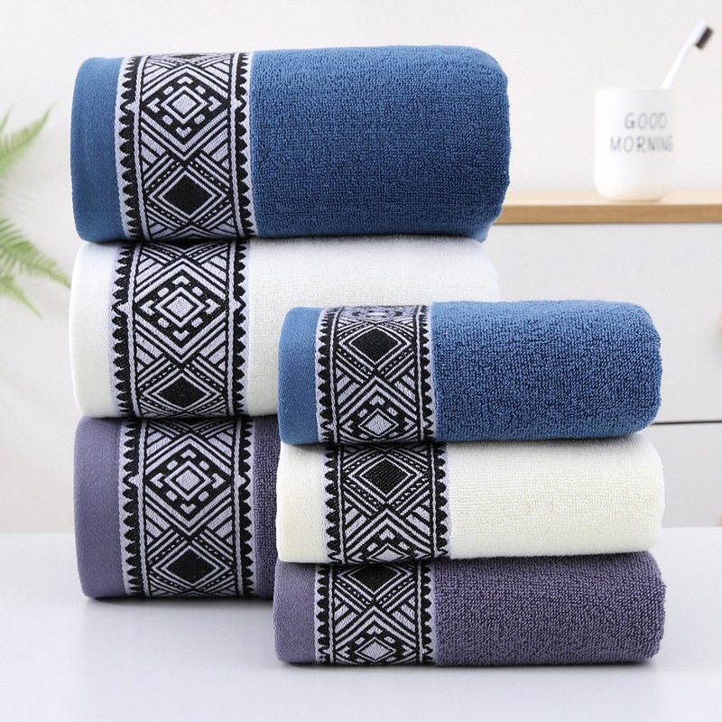 Cross-Border Pure Cotton Bath Towel Set Soft and Absorbent Adult Men and Women Face Wash Beach Towel Factory Wholesale Customization