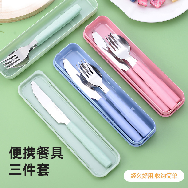 Cross-Border Western-Style Stainless Steel Portable Tableware Three-Piece Set Spoon and Fork Table Knife Outdoor Company Gift Fork Exquisite Set