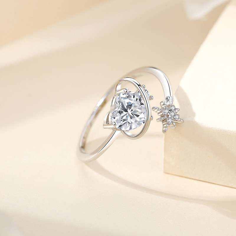 Anillo de plata de ley 925 se refiere al anillo del planeta del amor, sensación femenina de alto nivel, lujo ligero, chica de todo fósforo, nicho, sentido avanzado