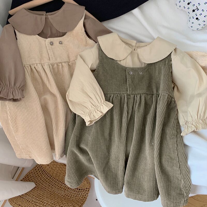 新款连衣裙柔软2女童娃娃裙宝贝秋冬时髦灯芯绒背心洋气女孩韩版