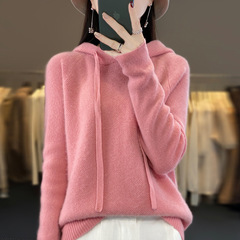 秋冬の純ウールのセーターの女性100純ウールのニットと帽子のセーターのゆったりしたプルオーバーのカシミヤのセーターの底のシャツ