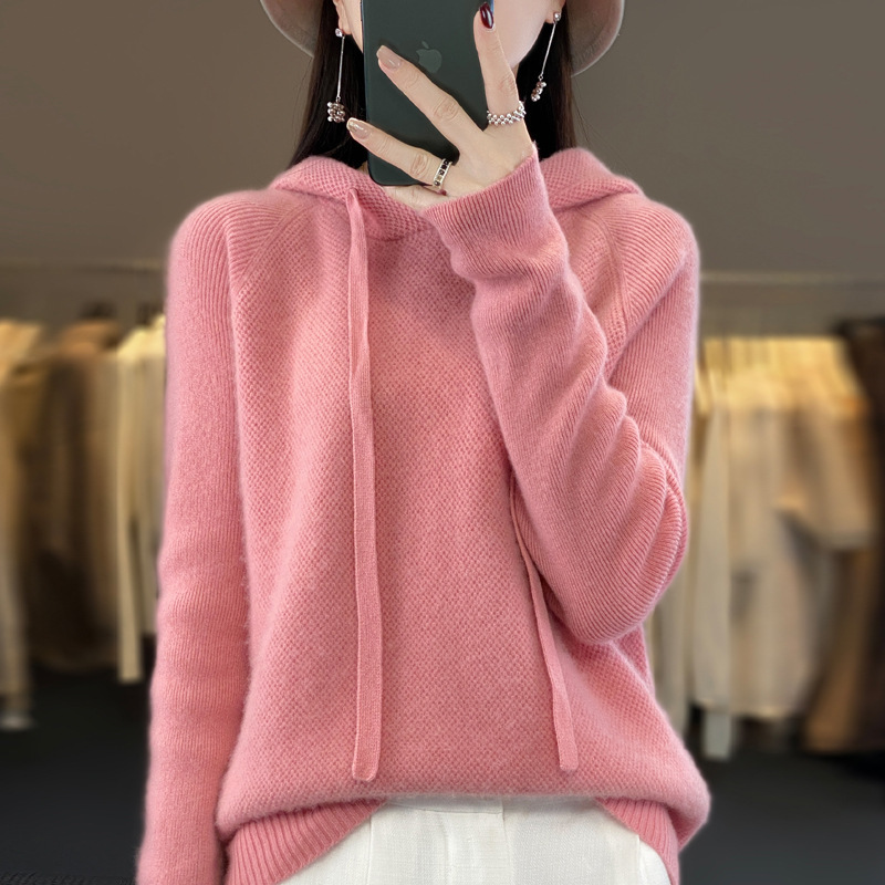 Autumn and Winter Pure Wool Sweater for Women 100 Pure Wool Knitted Hooded Sweatshirt Pullover Cashmere Sweater Fine Wool