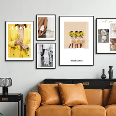 ins時尚人物雜誌裝飾畫歐美現代簡約沙發背景壁畫服裝店海報擺畫