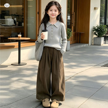 女童毛衣2026秋新款中大童翻领针织卫衣修身打底衫长袖上衣POLO衫