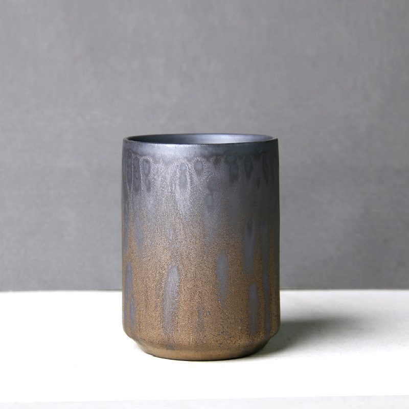 Japanese Retro Ceramic Coffee Mug With Wooden Handle_voghion.com