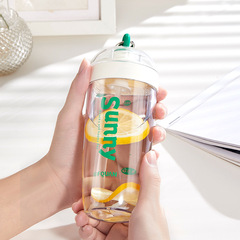 シンプルなプラスチックカップの直飲ストロー二重カップの独立ストローは学生の携帯カップの音楽萌えを取り外します。