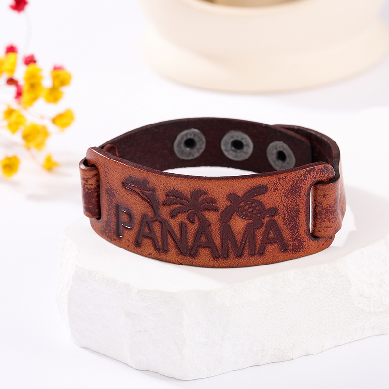 Cross-border Wrap Fashion Hand-woven Bracelet Genuine Leather Bracelet Men Women's Letter Embossed Distinctive Leather Hand