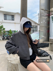 秋季外套女时尚感灰色毛呢拉链棒球服气质短款夹克宽松休闲上衣潮