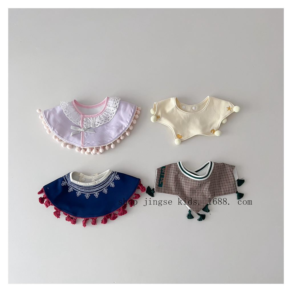 Korean version of ins baby bib cotton bib baby saliva towel newborn 360 degree rotatable petal rice pocket thin