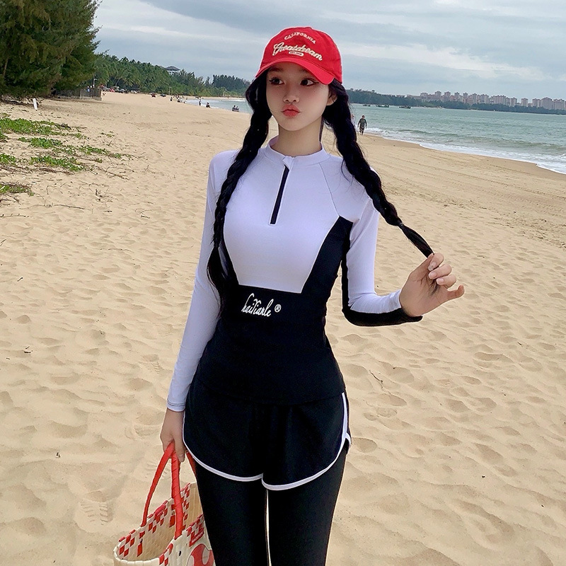 2026 Korean Version New Women's Diving Suit Two-Piece Boxer Shorts Surfing Long-Sleeve Long Pants Sun Protection Swimsuit Women's Swimwear
