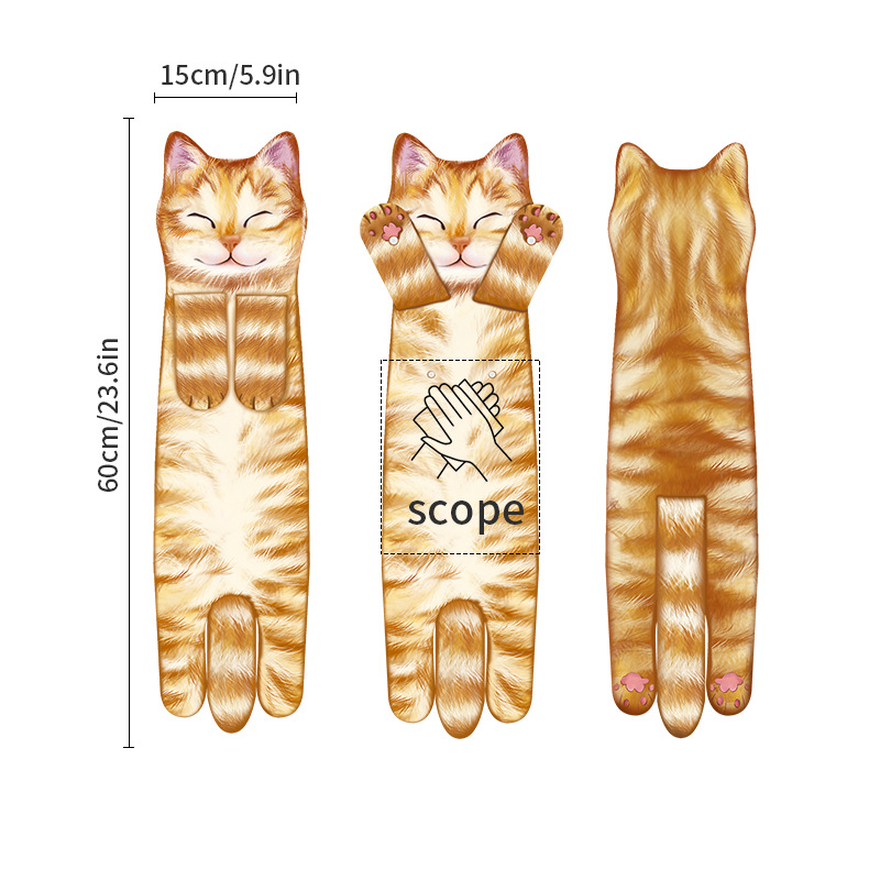 Microfiber Smiling Orange Cat 15×60cm Hand Towel Orange