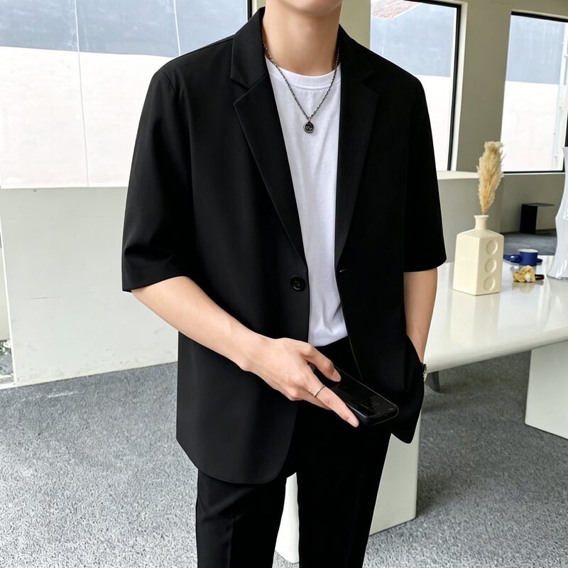 High-End Stylish Half-Sleeve Suit Jacket for Men, Summer Casual Blazer, Trendy Mature Style Single-Breasted Suit