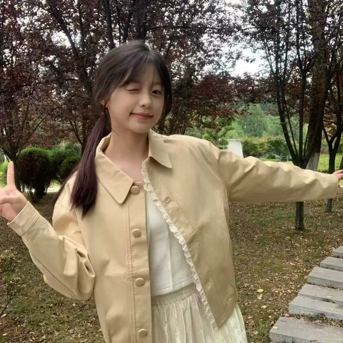 独特漂亮超好看花边拼接翻领夹克外套百搭小众设计感长袖棒球服