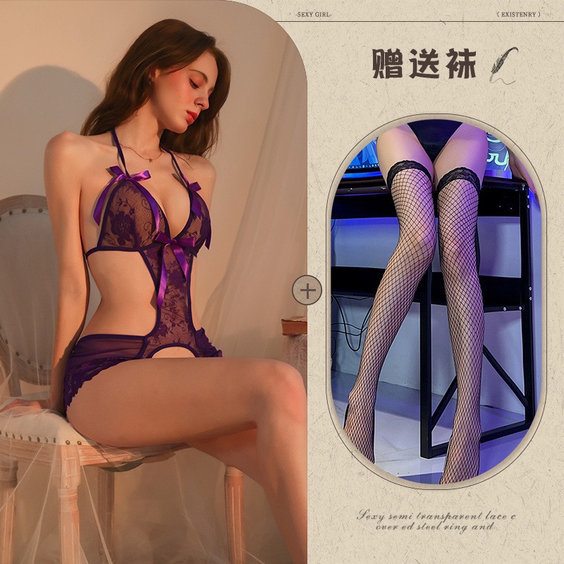 보라색 + 검정색 망사 스타킹